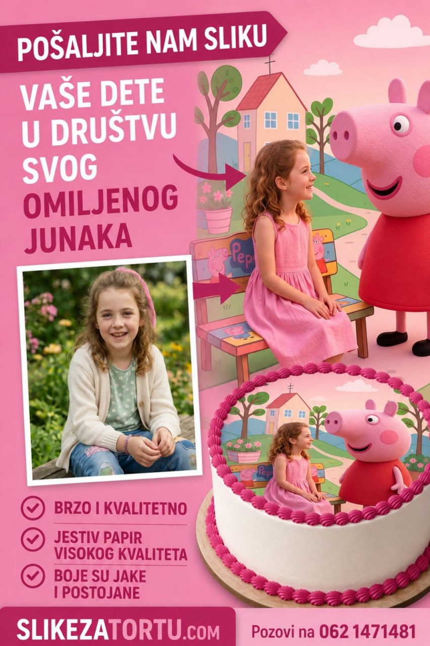 Primer AI obrade — devojčica pored Pepe Prase na torti
